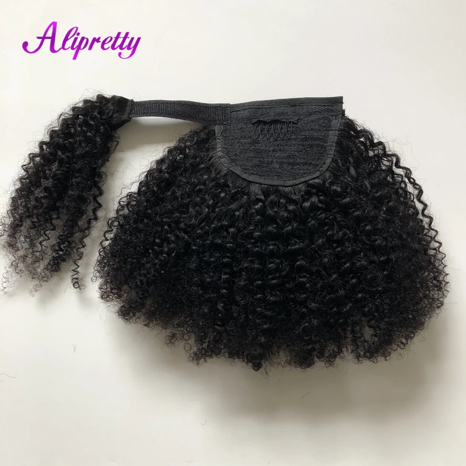 Afro Kinky Curly Human Hair Extensions Ponytail for Women