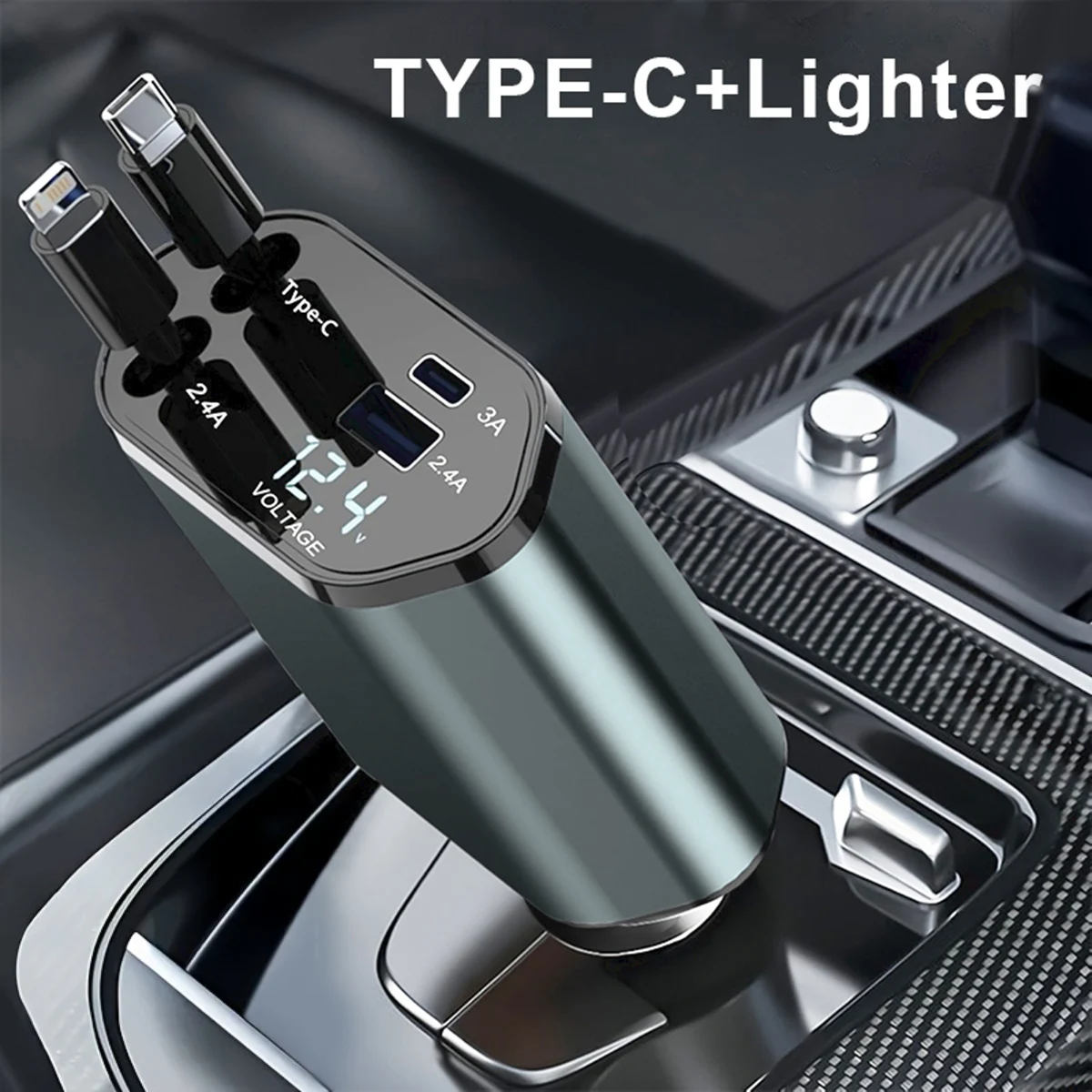 4in1 Car Fast Charger Retractable USB Type C Cable For IPhone 15 16 Pro Max Xiaomi Huawei Samsung Car Cigarette Lighter Adapter For phone charger car charger phone charger adapter car phone charger