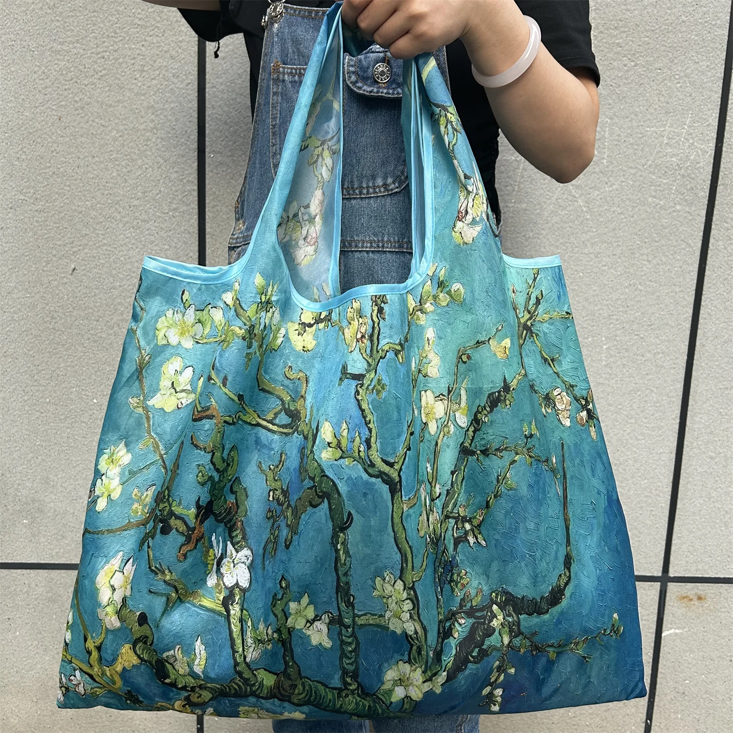 Large Foldable Nylon Shopping Tote - Eco-Friendly Reusable Shoulder Bag with Portable Pouch