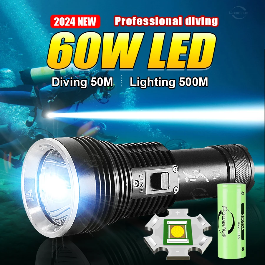 Linterna Subacuática De Buceo 10000LM - Impermeable Hasta 100 M, Luz Blanca, Roja Y Azul, Ideal Para Buceo Y Actividades Acuáticas