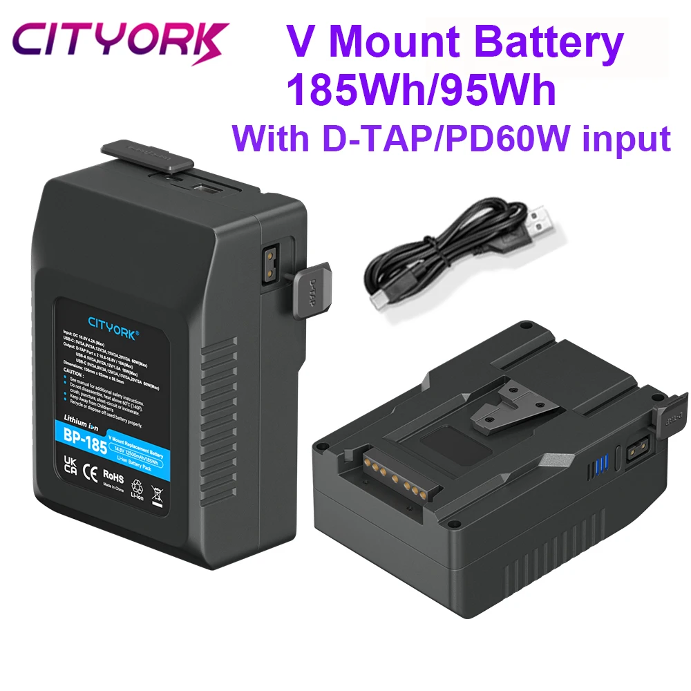 CITYORK V Mount Battery 185W BP-185 Lock Battery With Dual D