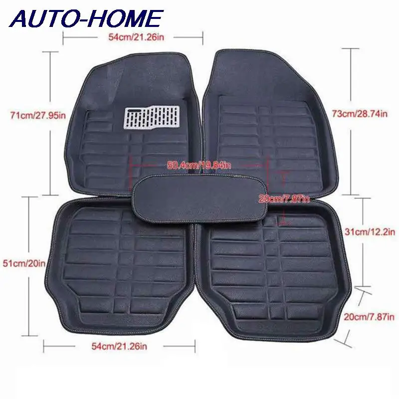 유니버설 5Pcs 자동차 바닥 매트 자동 안티-슬립 매트 블랙 자동차 스타일링 인테리어 자동 바닥 매트 모든 날씨 매트