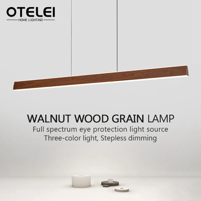 Modern Walnut Wood Long Bar Pendant Lights Dining Room Kitchen Island Adjustable Height Hanging Light Living Room Droplight pendant lights pendant lamp