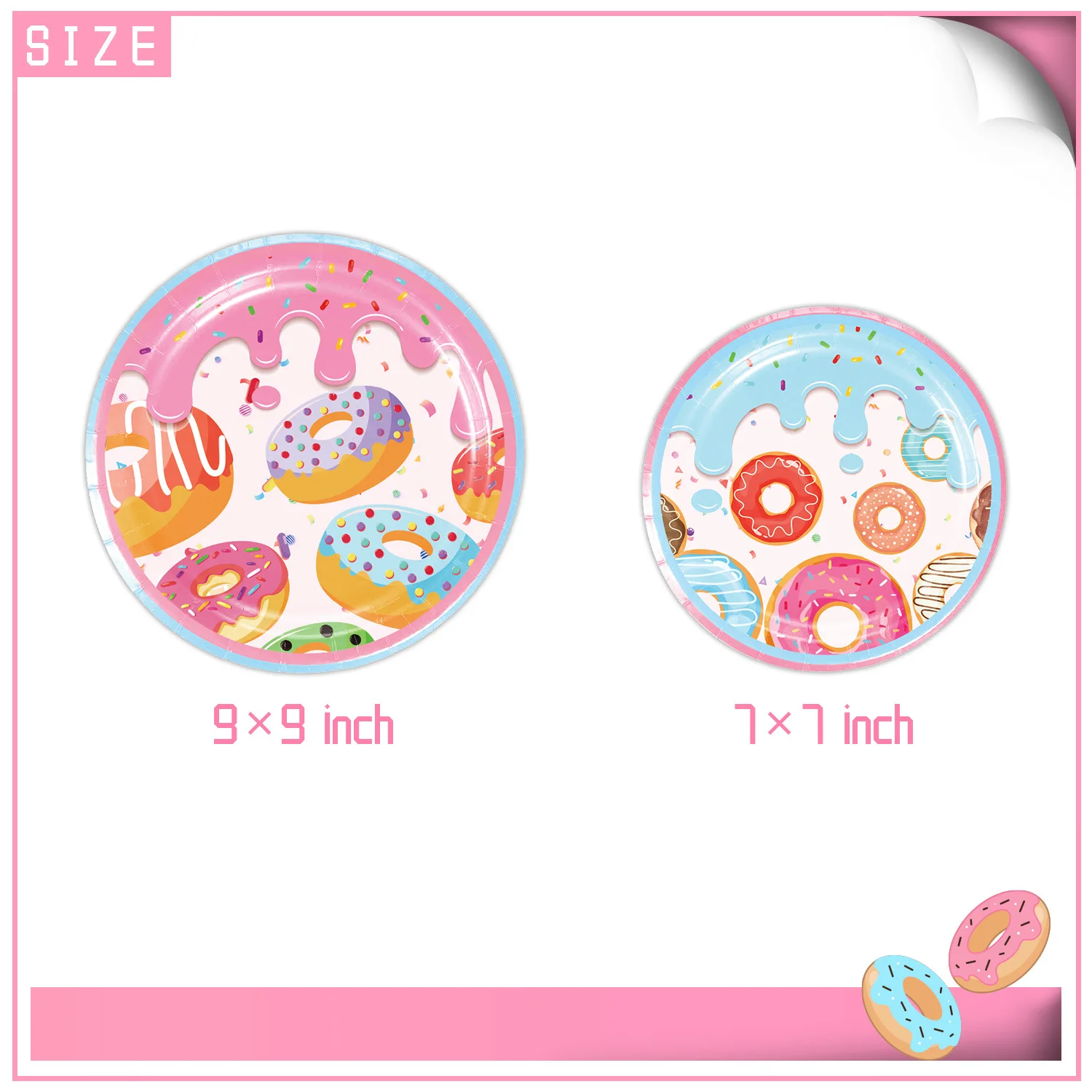 Donut Themed Birthday Party Tableware Set for Children, Disposable Dinner Plate, Paper Cup, Paper Towels, Knife, Spoon, Tableclo