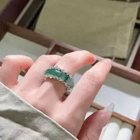 Bagues classiques en diamant incrusté de calcédoine naturelle verte pour femmes, nouveau style chinois, mode exquise, bijoux cadeau 6