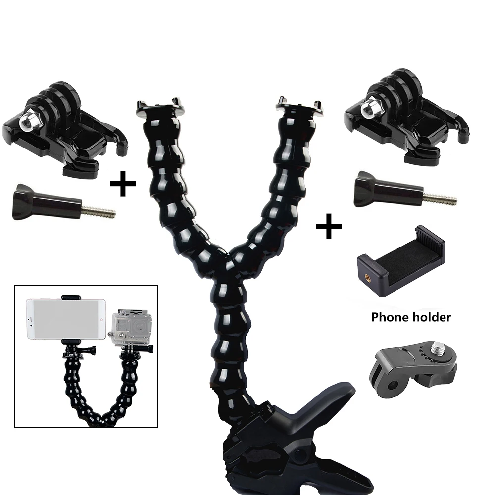Versatile Goose Neck Selfie Stick with Universal Holder for Smartphones and Action Cameras