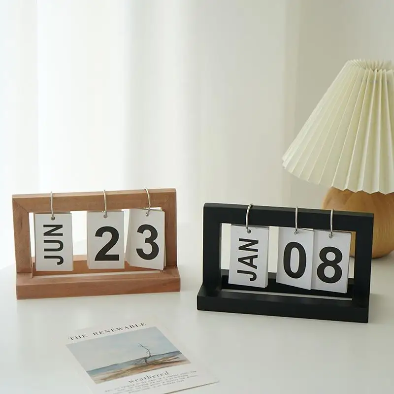 

Genki Corner 2022 Desk Calendar Creative Wooden Page Turning Calendar 2021 Wooden Perpetual Calendar Desktop Ornaments
