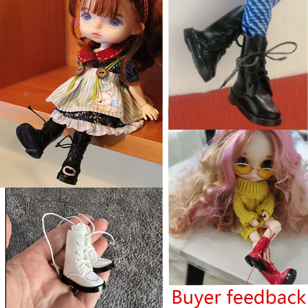 1Pair Mini PU Leather Boots Heart Bandage Shoes For 1/6 Doll Toy Accessories Handmade Cute Doll Shoes Child Toys Birthday Gifts