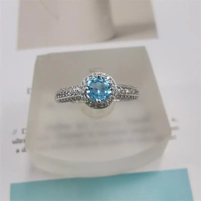 

Best Seller Jewelry Ring For Lady With Natural Sky Blue Topaz Gemstone 5*5mm Silver Vintage Ring For Wedding Dating Lady Gift