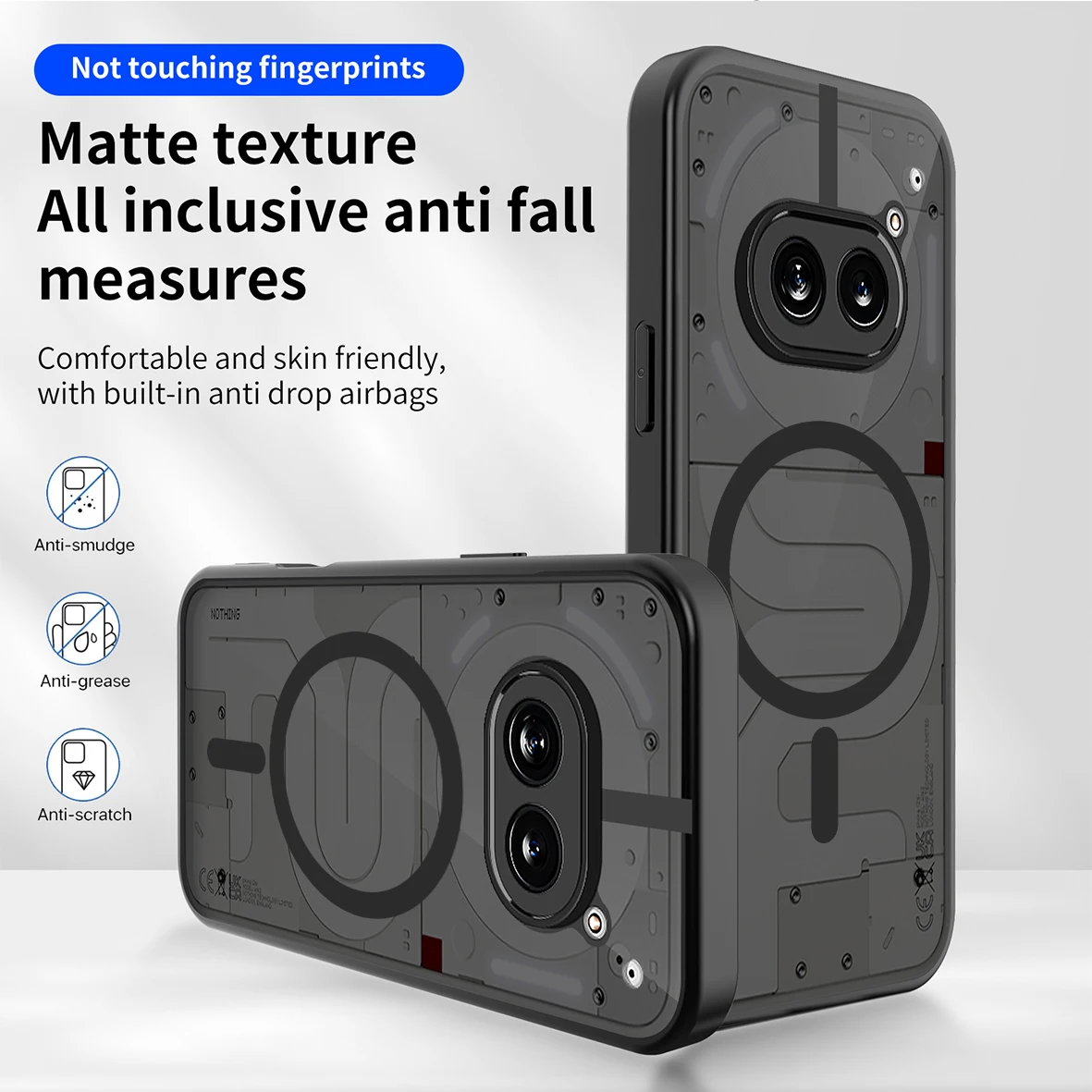 Magsafe 자기 무선 충전 케이스용 Nothing Phone 2A NothingPhone2A 5G 충격 방지 매트 백 커버 Coque