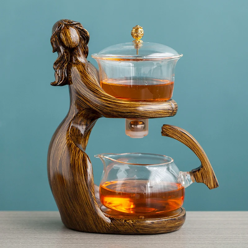 Tea Making Kungfu Teapot Teacup Automatic Tea Set Heat-resistant Glass Teapot Holder Base infusers Ware Tea Set