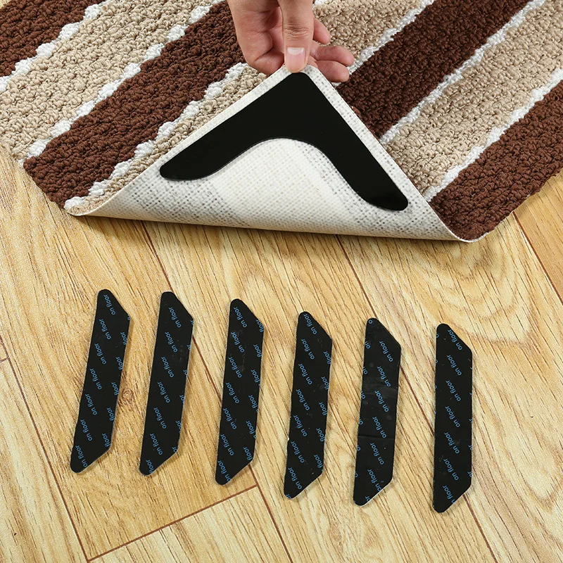 Rug Grippers for Hardwood Floors (4 pcs), Anti Slip Rug Grippers with Non  Curling Washable and Reusable Non-Trace Removable 