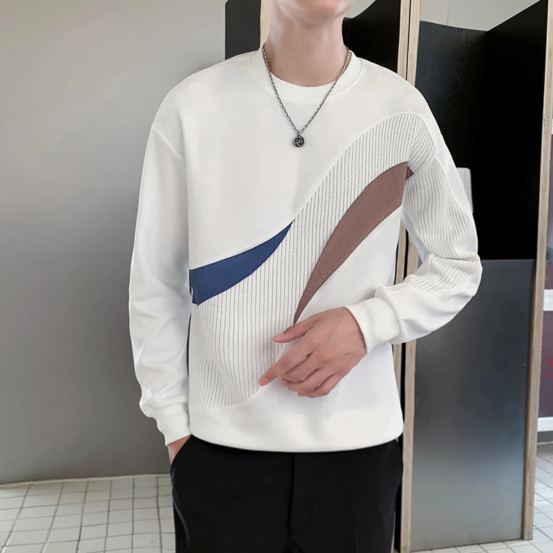 

Men's Patchwork Formal Business Youth Sweatshirts Round Collar Fashion Spring Outerwear Pullovers Slim Fit Hommo T-shirts
