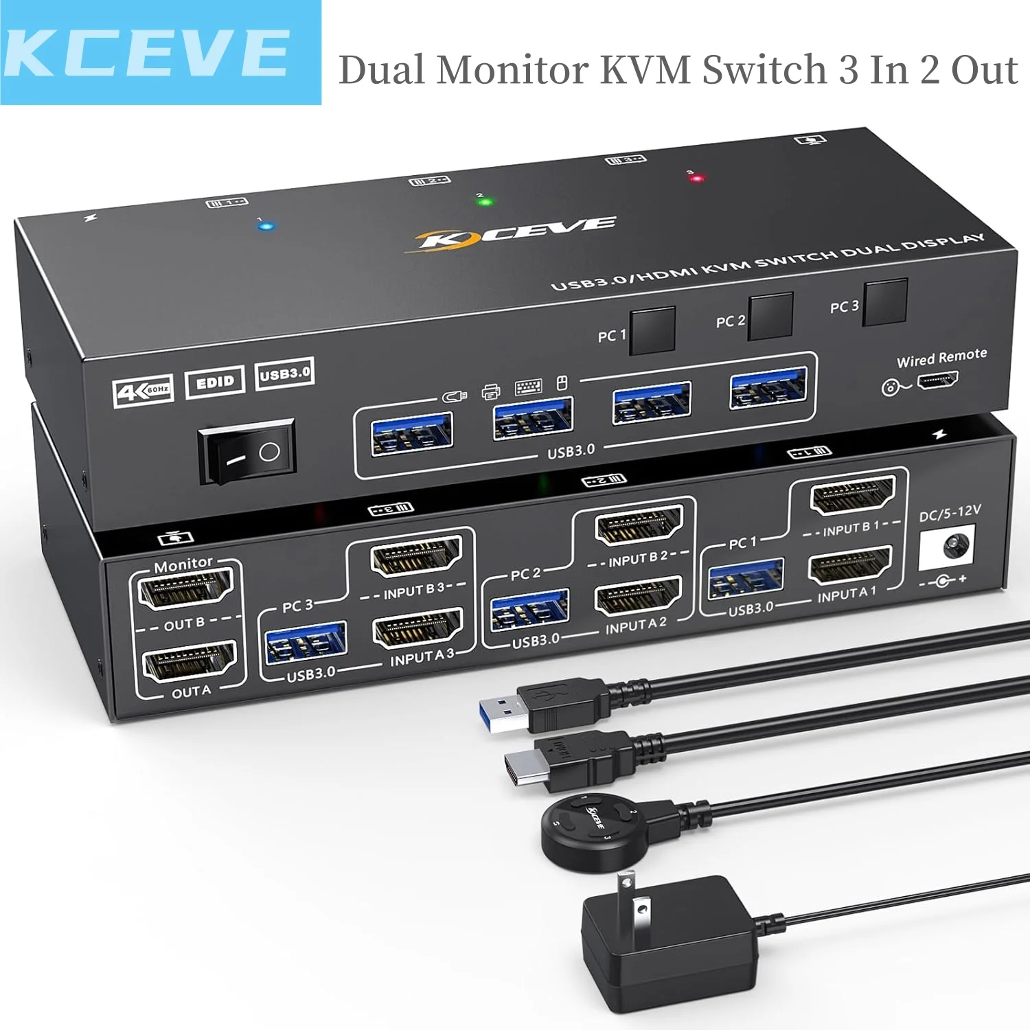 2024 Nuovo Kceve Kvm Switch 2 Monitor 3 Computer Dual Monitor Kvm Switch Hdmi Per 3 Computer Condividi 2 Display E 4 Porte Usb3.0
