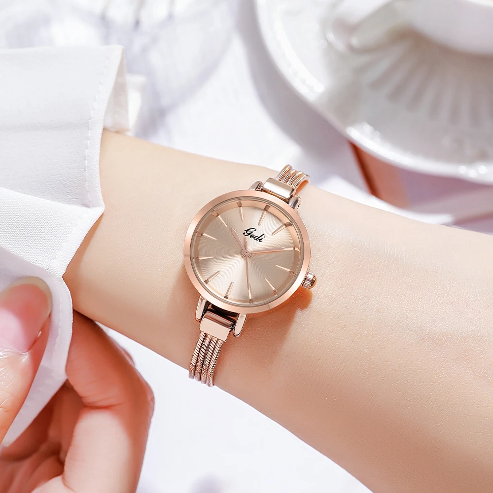 

Минималистичные женские часы GEDI из розового золота, роскошный браслет из стальной веревки, водонепроницаемые женские кварцевые часы-браслет