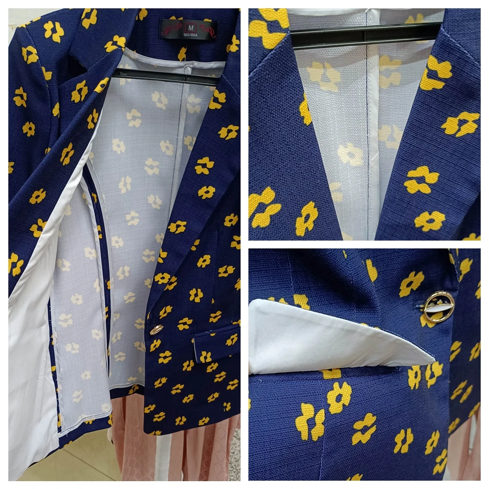 2023 Summer Thin Fashion Loose Casual Medium Length Femme Jacket Pantsuits Korean Women Office Print Blazer Shorts Set 2-piece