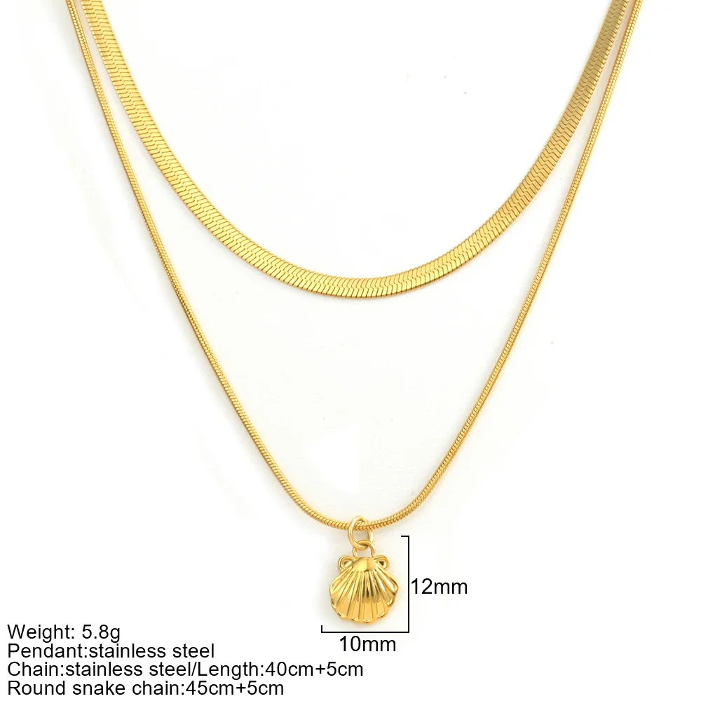 Strand Sommer Doppelschichtiger Edelstahl Hals Goldene Muschel Seestern Seepferdchen Schildkröte Anhänger Ozean Damen Klobiger Schmuck 2025 – Detail 5