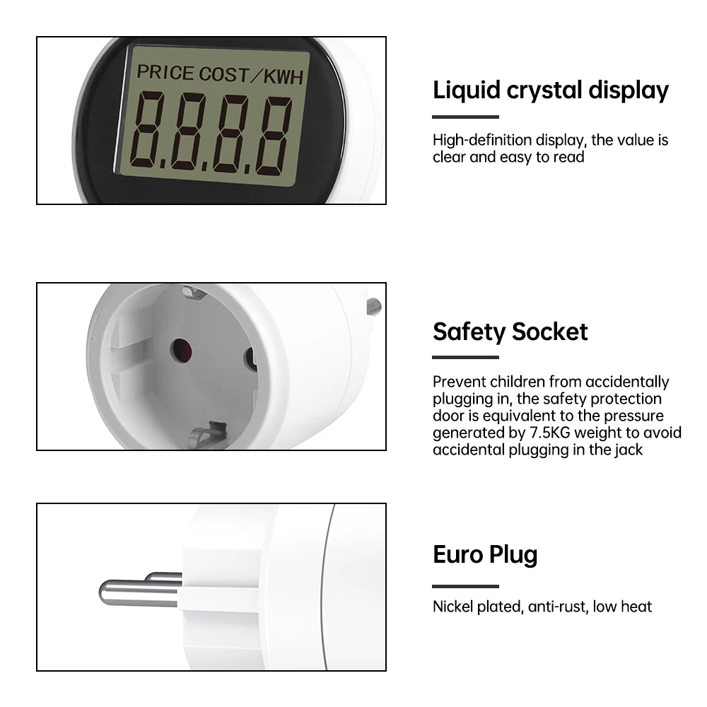 High Precision Household Power Monitoring Instrument with EU Plug, 230V 16A