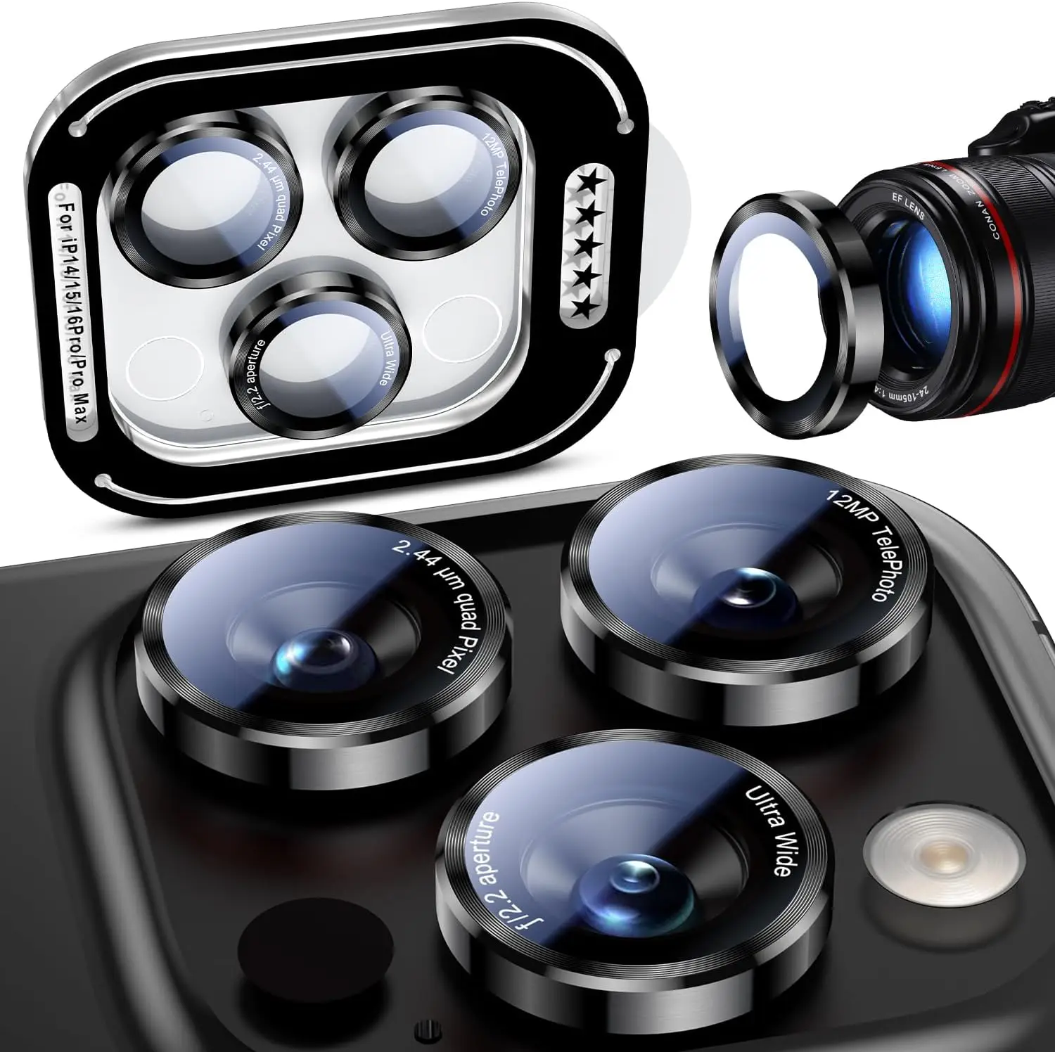 Sleek Black and Red Metal Glass Camera Lens Protector Cover - Premium Phone Accessory