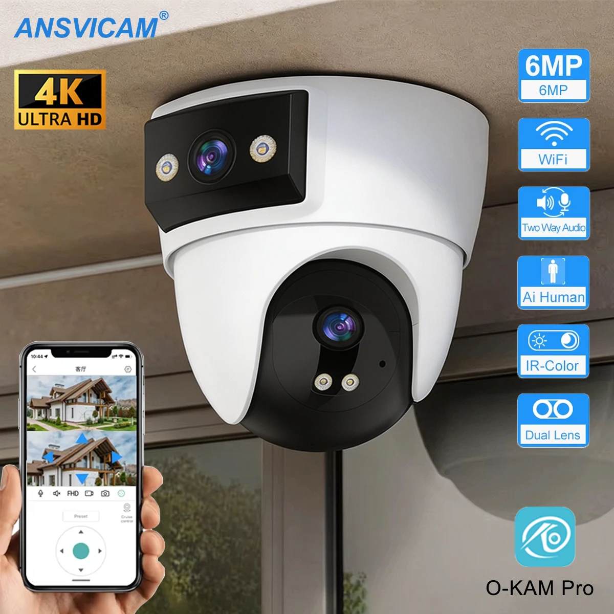 8MP 4K PTZ Security Camera with AI Human Detection - Dual-Lens Dual-Screen Outdoor WiFi IP Cam for Wireless CCTV Surveillance 1