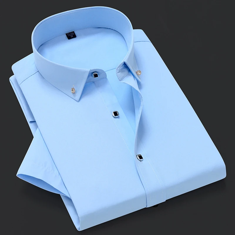 Men Short Sleeve Dress Shirt Summer Non-iron Solid Color Basic Business Formal Stretch Soft Wrinkle-resistant Office Tops NS5843 casual short sleeved shirt short sleeved shirt