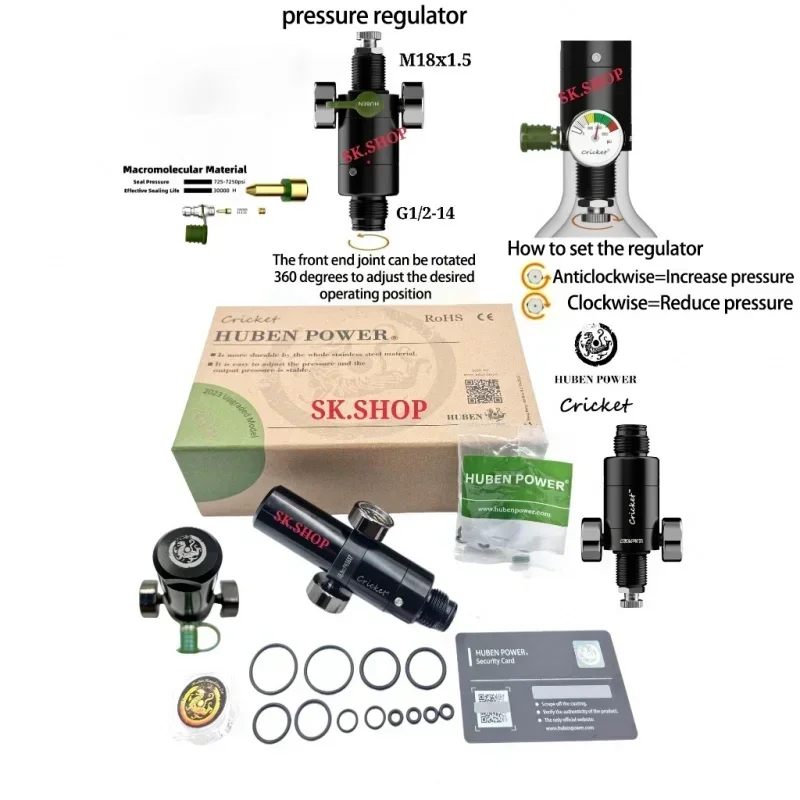 HUBEN-Power Cricket pressure regulator 1-3000psi rotate at the end The front can 360 degrees spray gun pressure regulator