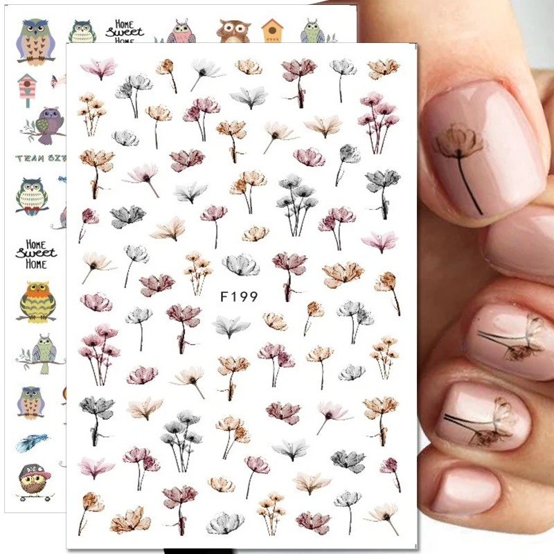 

Flowers Nail Sticker Floral Leaves Succulent Plants Sakura Nail Decals Self-Adhesive Sliders Manicure Designs Nail Decorations
