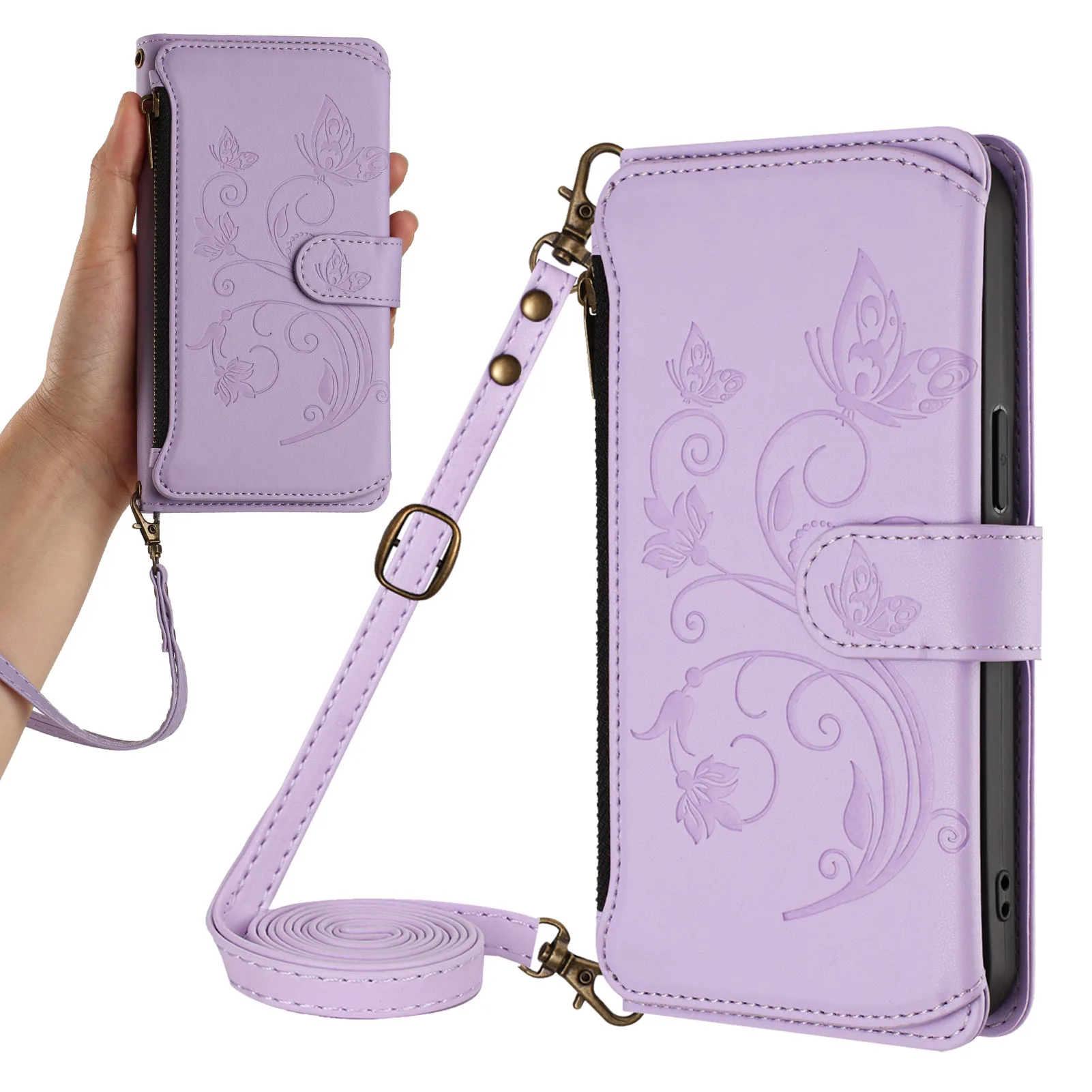 Butterfly Flower Flip Leather Wallet Crossbody Phone Case