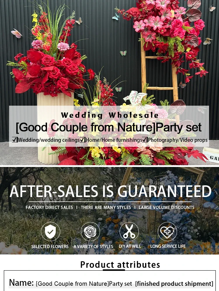 Description Picture 2 of itemRed Color Artificial Flowers Wedding Backdrop Decoration Flower Row Welcome Signs Decor Road Lead Flower Home Decor Accessories