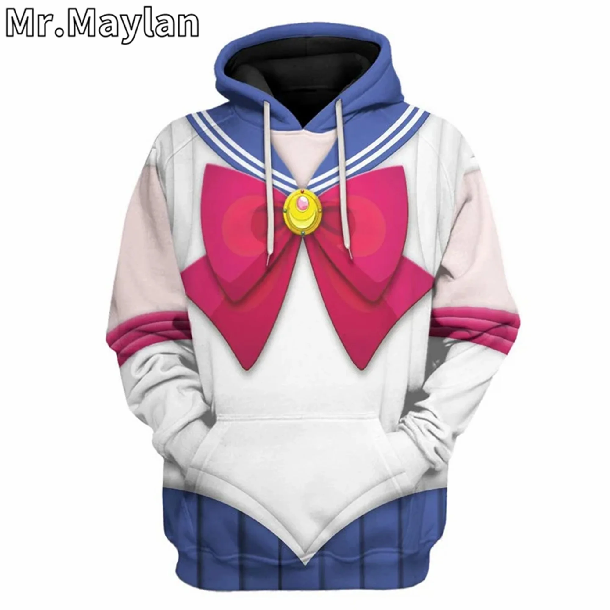 Hoodie Sailor Moon impresso completo em 3D para homens e mulheres, pulôver cosplay para meninas, streetwear casual, moletom unissex