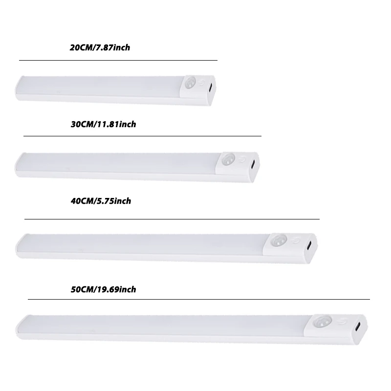 Motion Sensor LED Under Cabinet Lamp Dimmable Rechargeable Night Light Stairs Closet Room Aisle Tube Bar Detector Bulb