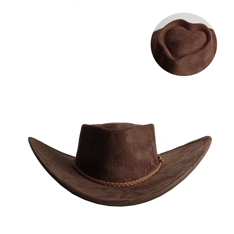 Orange LOVE Top Cowboyhut Wildlederhut Ethnischer Stil Western Cowboy Kunstleder Samt Jazzhut Herbst und Winter Roll-up-Krempe – Detail 37