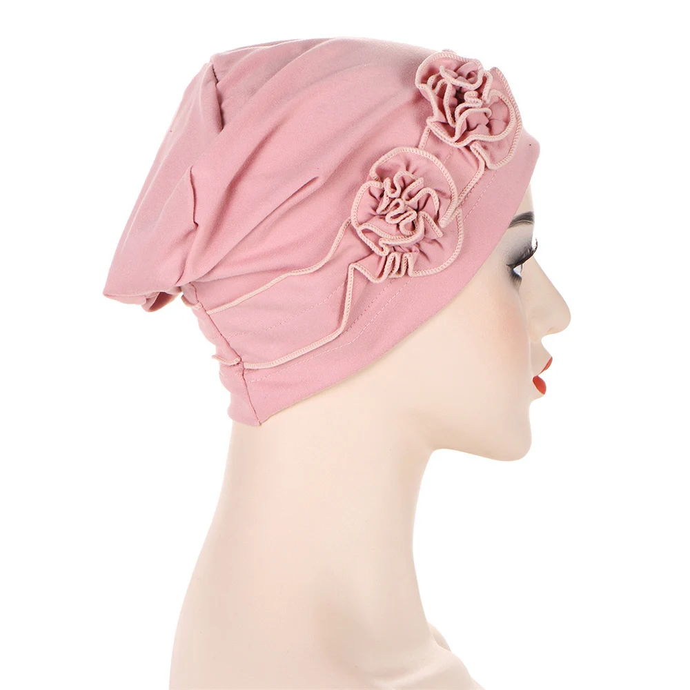 

Women Turban Solid Flower Muslim Headwrap Headscarf Folds Arab Hair Wrap Head Beanie Simple Fashion Hat Accessories
