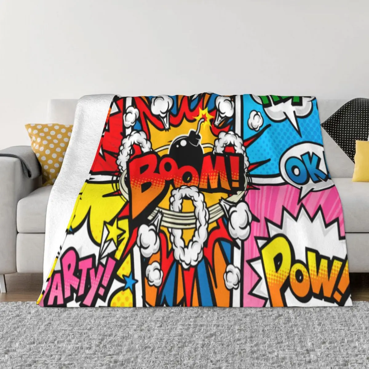 

Superheroes Comic Book Collection Pop Art Quotes Blankets Fleece Print Breathable Soft Throw Blankets for Home Couch Rug Piece
