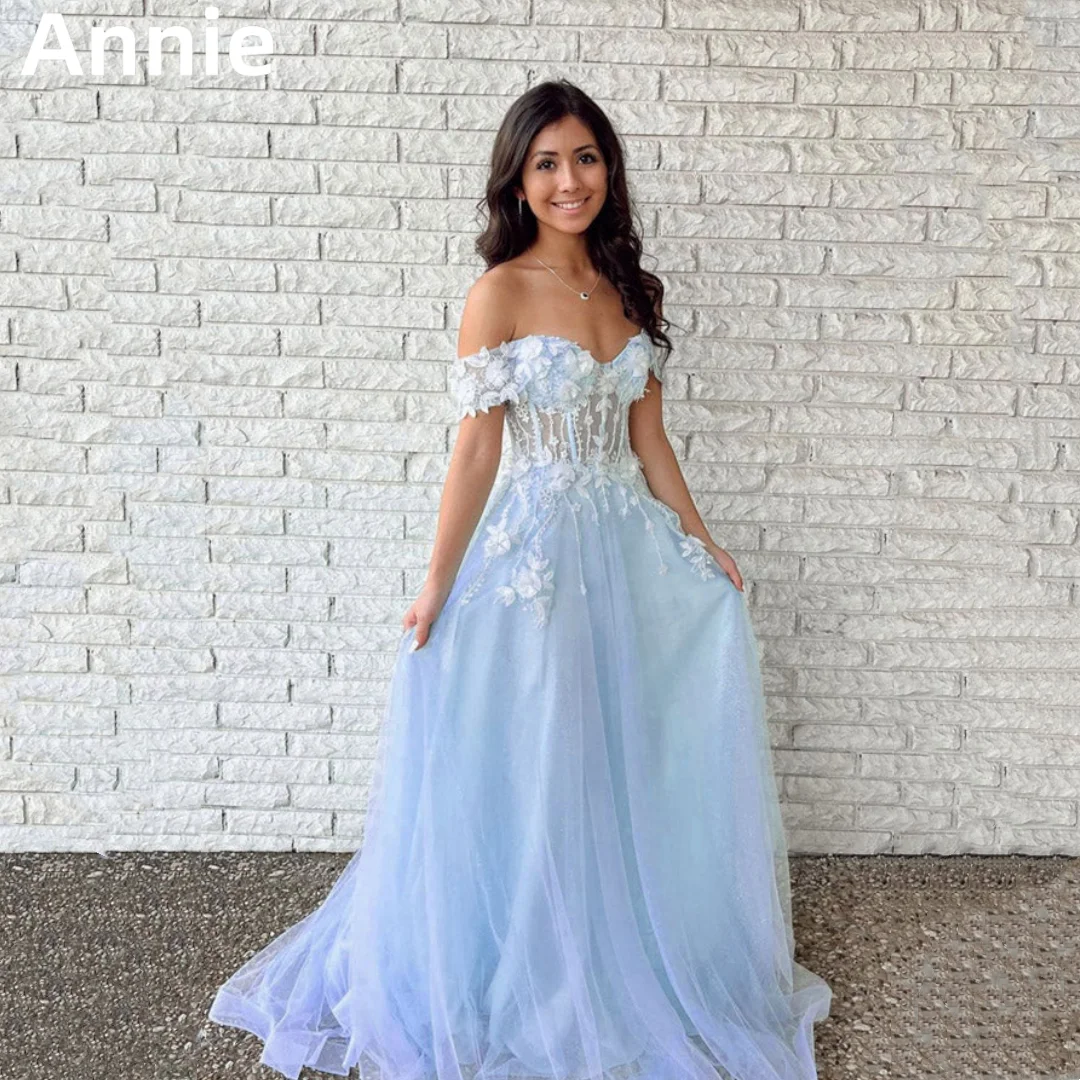 

Annie Light Blue 3D Decal Prom Dresses Sweet Glitter Tulle Prom Dress Formal Occasions Party Dresses 2024Vestidos De Fiesta