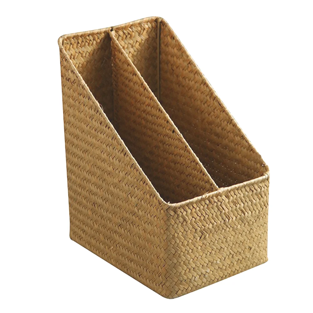 Woven Straw File Storage Basket Rattan Document ganizer Desk Bookshelf Holder Storage Baskets For Home Office Use 4