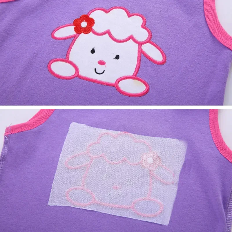 [5Pcs/lot Random Color]Baby Girl Tops Cartoon Print Infant Girls Vest T Shirt Cotton Sleeveless Newborn Boy T-shirt Summer Vest 5