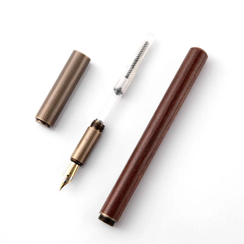 Luxury Retro Wood Bronze Fountain Pen Office Business Writing Art Calligraphy Ink Pens 0.5mm School Student Stationery Gifts