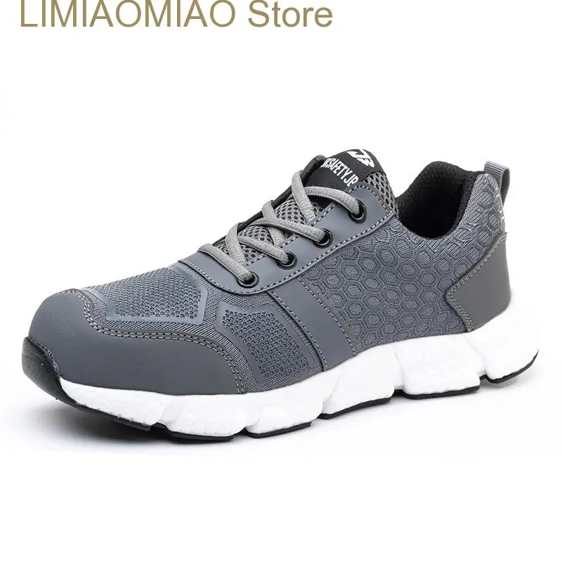 New Men Work Safety Shoes Breathable Lightweight Steel Toe Anti-Puncture Anti-Smashing Non-Slip Boots Mesh Summer Big Size Shoes
