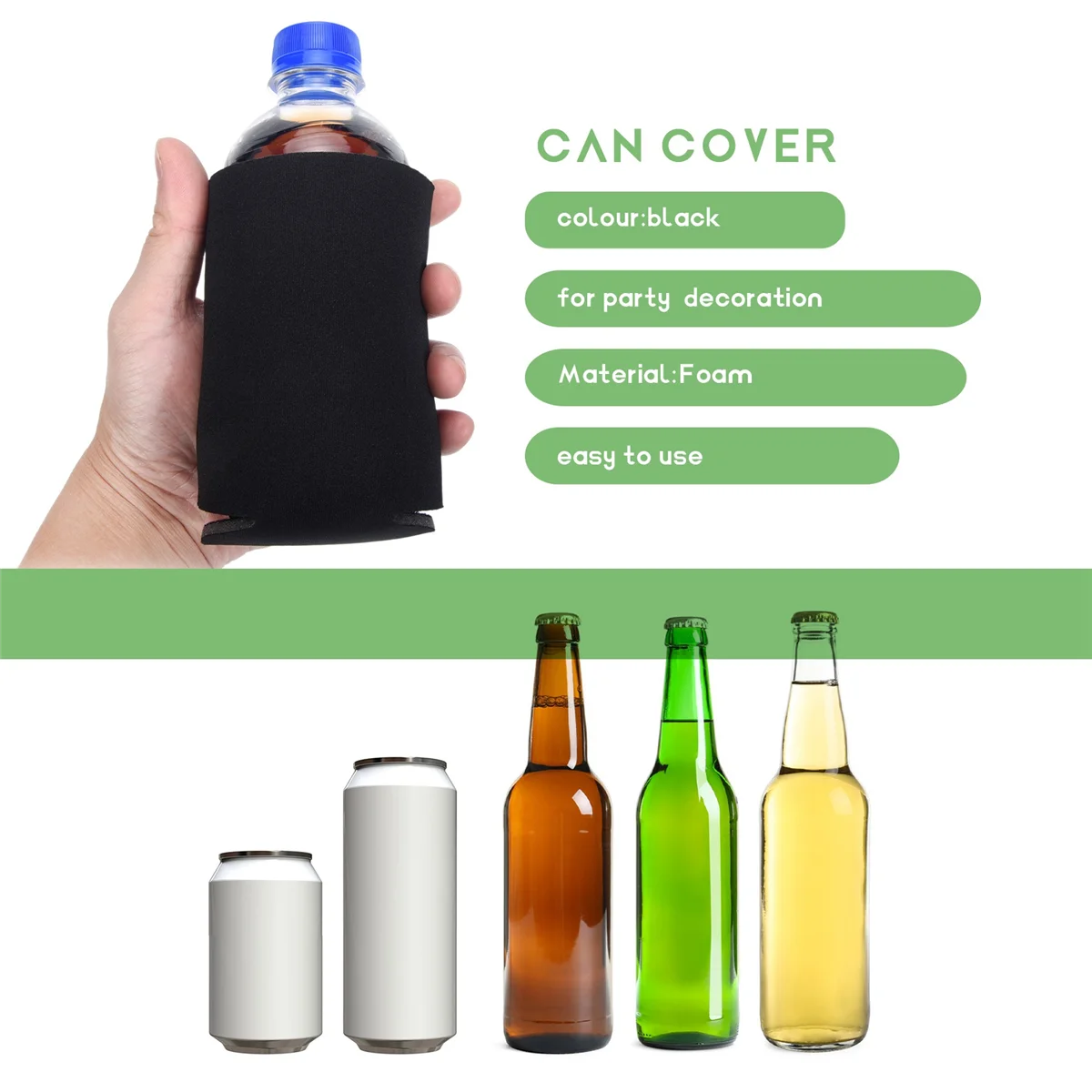 Bulk Can Coolers (25-Pack) Blank Foam Sleeves Plain Soft Insulated Blanks for Soda, Beer, Water Bottles (Black)