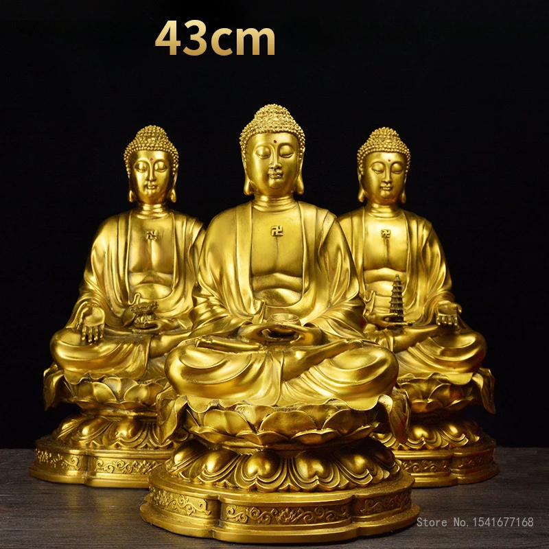 

Metal Brass Three Treasures Buddha Statue, Shakyamuni Amitabha Medicine Buddha Home Office Living Room Decor, Copper Crafts, 1Pc