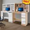 100cm Warm White/Oak Study Desk with Bookshelf & Storage Modern Design, Drawers & Cabinet, Easy Assembly for Home Office 2
