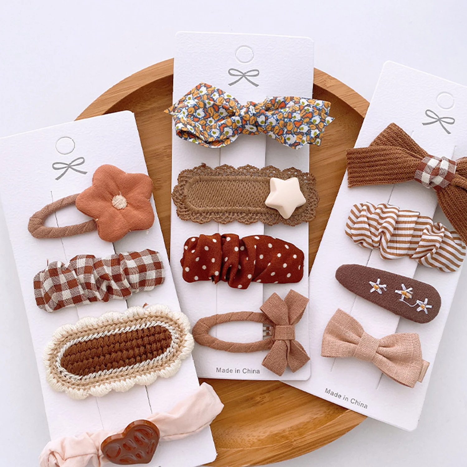 

4pcs Milk Coffee Color Cute Floral Bow Star Hair Clip For Children Hairpin Cartoon Princess Bangs Side Hairpin Hair Accessories