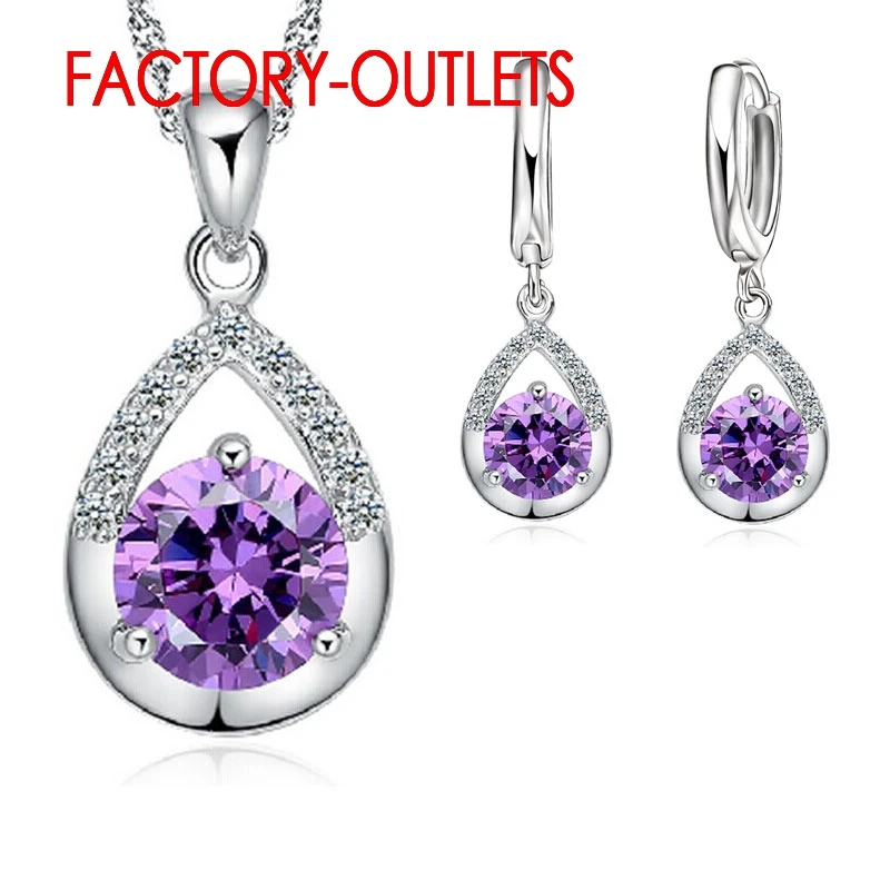 925 Sterling Silver Bridal Jewelry Sets Romantic Crystal Water Drop Necklaces Hoop Earrings Women Party Engagement silver jewelry set,jewelry set,silver jewelry,crystal jewelry set