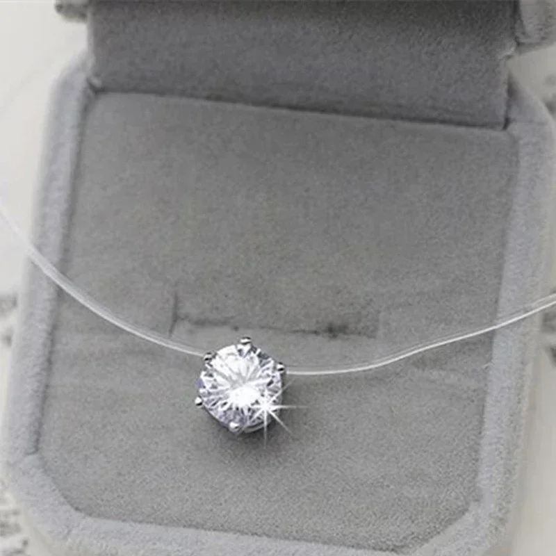 Zircone Pietra Trasparente Linea di pesca invisibile Girocollo di perle Donna Vintage Trendy Elegante collana di cristallo Collane da sposa  36