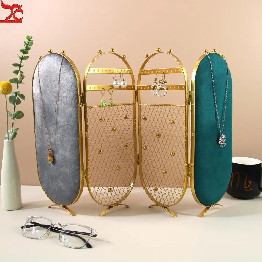 4-Door Screen Jewelry Display Shelf Earring Studs Necklace Jewelry Pendant Display Hanging Stand Holder Organizer Decoration