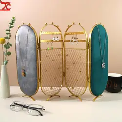 4-Door Screen Jewelry Display Shelf Earring Studs Necklace Jewelry Pendant Display Hanging Stand Holder Organizer Decoration