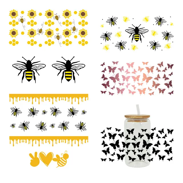 UV DTF Transfers Stickers 16oz Cup Wraps Butterfly Bee Insect Printed For DIY Glass Ceramic Metal Etc Material Surface