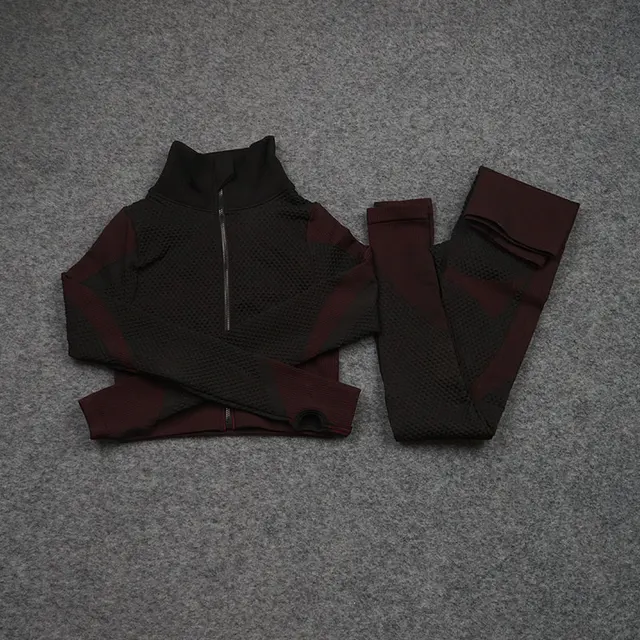 Yoga Set Seamless Sportswear Yoga suit Fitness Clothing gym Sports Suits Workout Running Clothes legging sets for women 2 piece Red 2pcsL-L