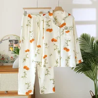 2026 New Spring and Autumn Women's Pajama Set 100% Cotton Crepe Long Sleeve Long Pants Two Piece Home Clothes Sleepwear Ladies - Image 4